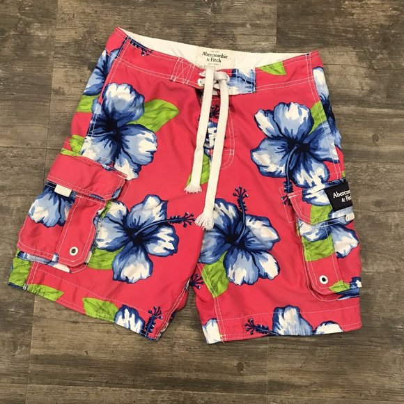 Y2K Vintage Abercrombie & Fitch Hawaiian Floral Swim Board Shorts Men Size Small - Picture 2 of 10